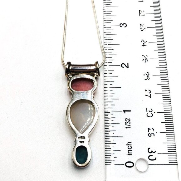SAJEN Blue Larimar Drusy Quartz Pink Pendant Sterling Silver Pendant Necklace - Picture 3 of 3